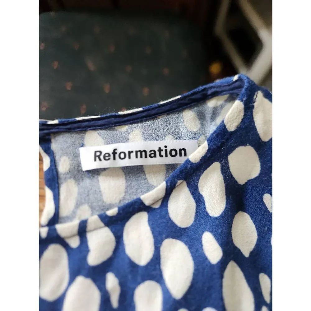 Reformation Kellan Lolita blue&white Long Sleeve Midi Dress Size 12 - Picture 2 of 4